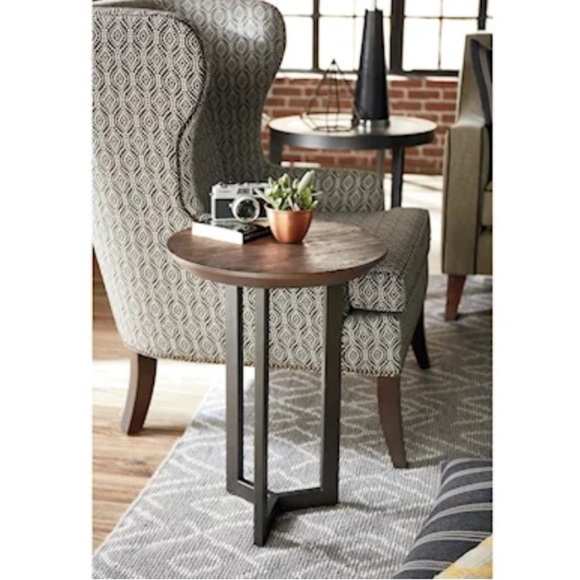 Contemporary Round‎ Chairside Table Wooden metal living room brown MCM - Picture 9 of 9